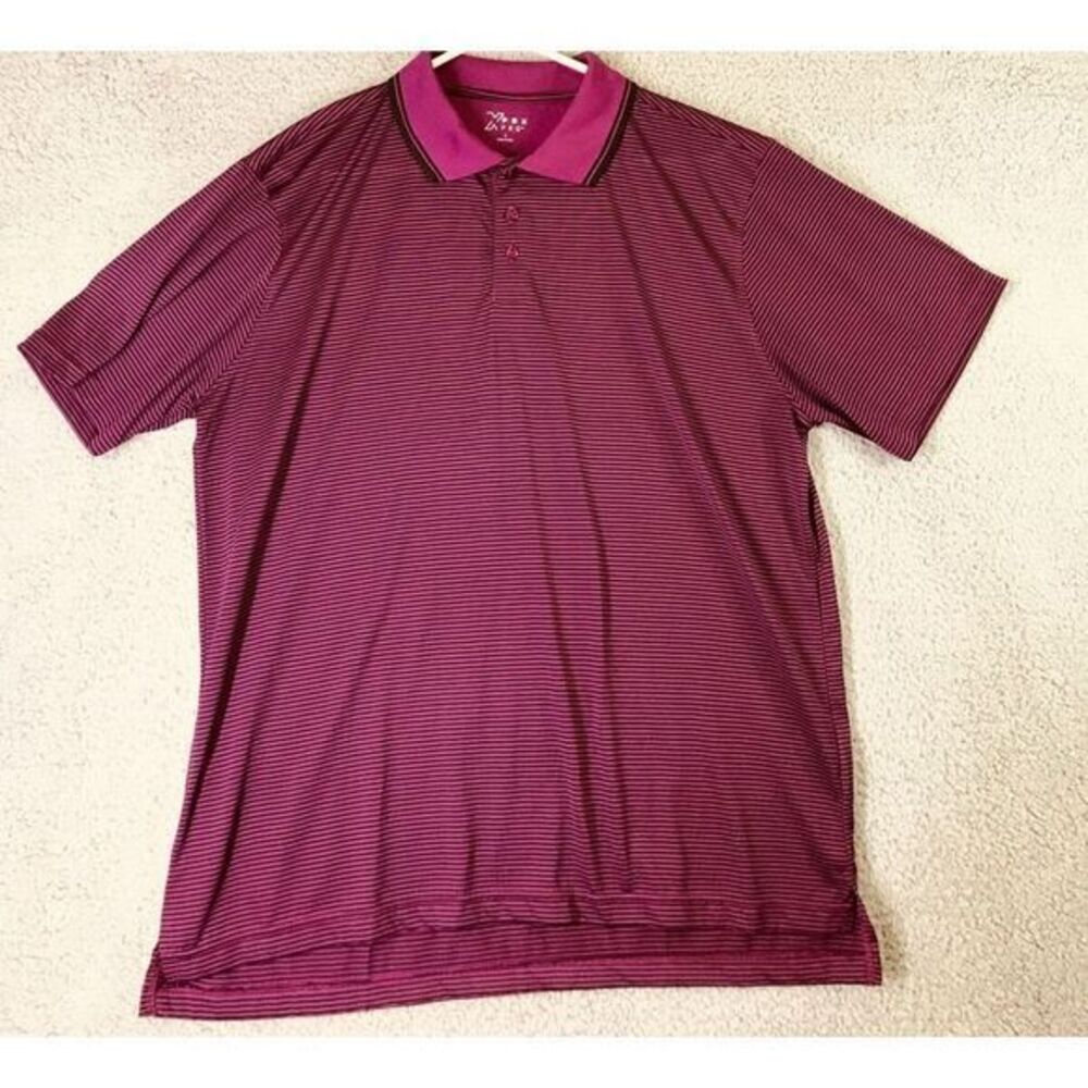 XPBX Pro Polo Shirt Adult Large Pink Black Striped Golf Short Sleeve‎ Rugby Mens